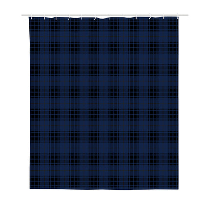 Blue And Black Tartan Pattern Print Polyester Shower Curtain
