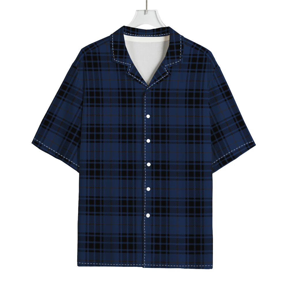 Blue And Black Tartan Pattern Print Rayon Hawaiian Shirt