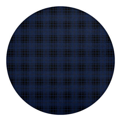 Blue And Black Tartan Pattern Print Round Blanket