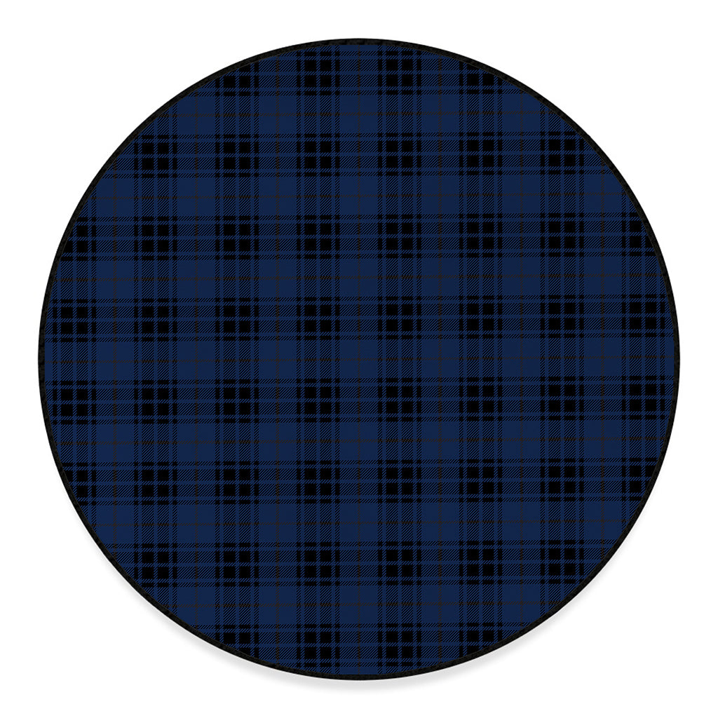 Blue And Black Tartan Pattern Print Round Floor Mat