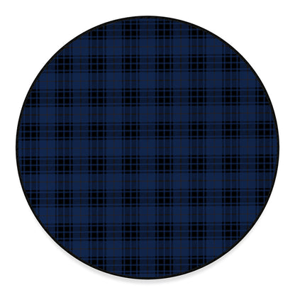 Blue And Black Tartan Pattern Print Round Floor Mat