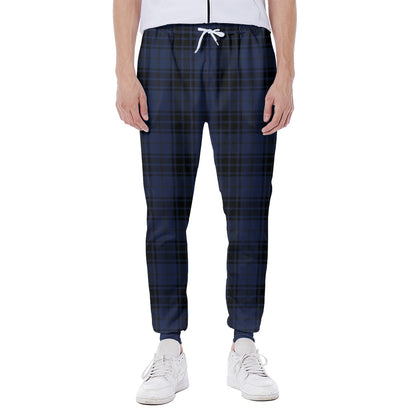 Blue And Black Tartan Pattern Print Scuba Joggers