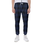 Blue And Black Tartan Pattern Print Scuba Joggers