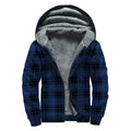 Blue And Black Tartan Pattern Print Sherpa Lined Zip Up Hoodie