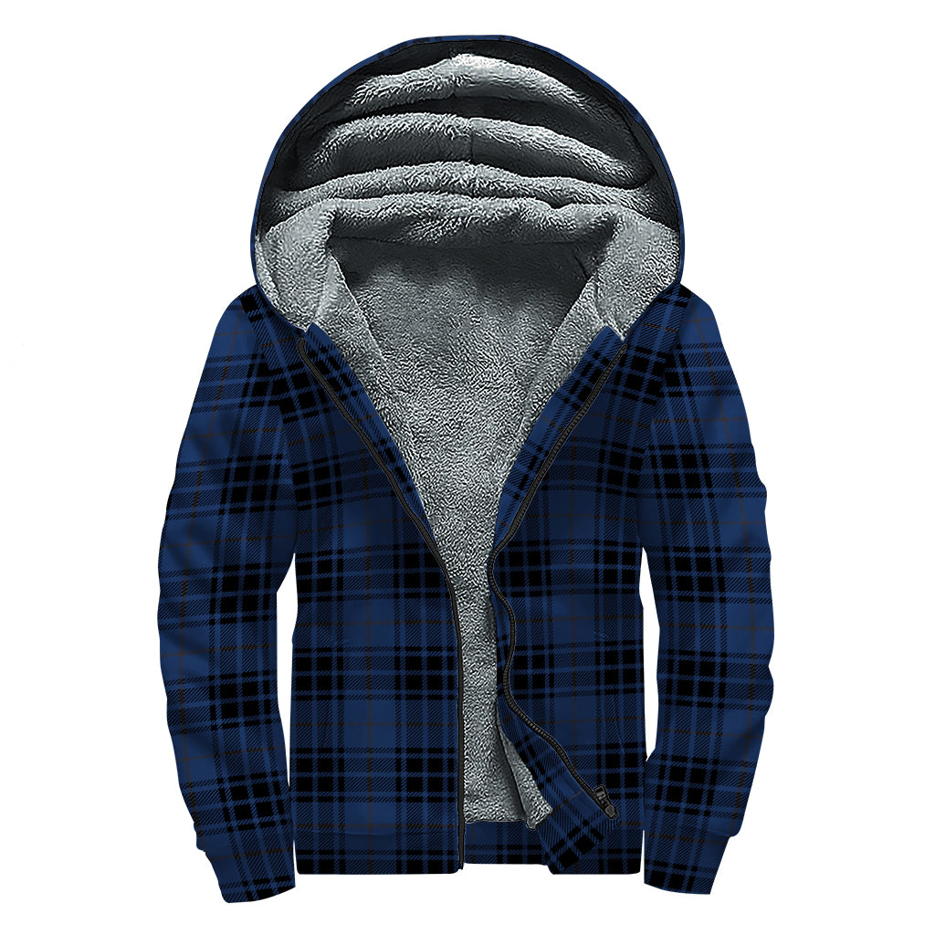 Blue And Black Tartan Pattern Print Sherpa Lined Zip Up Hoodie
