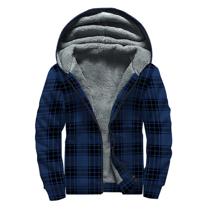 Blue And Black Tartan Pattern Print Sherpa Lined Zip Up Hoodie