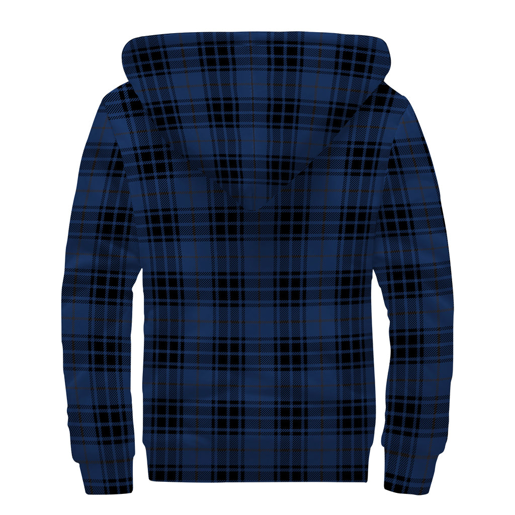 Blue And Black Tartan Pattern Print Sherpa Lined Zip Up Hoodie
