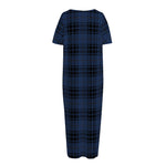 Blue And Black Tartan Pattern Print Short Sleeve Long Nightdress