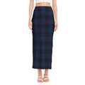 Blue And Black Tartan Pattern Print Side Slit Maxi Skirt