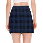Blue And Black Tartan Pattern Print Side Slit Mini Skirt