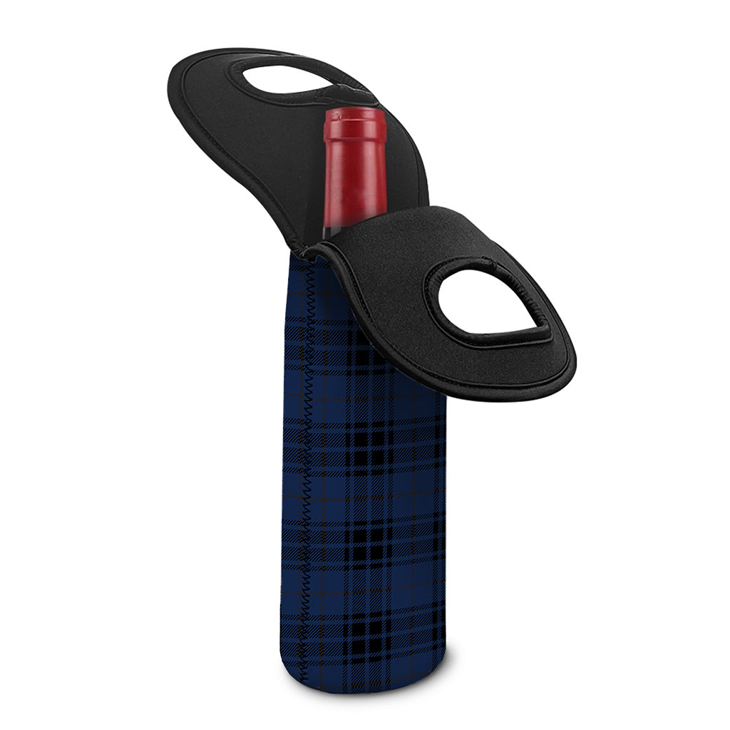 Blue And Black Tartan Pattern Print Single Neoprene Wine Tote