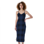 Blue And Black Tartan Pattern Print Slim Fit Midi Cami Dress