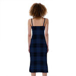 Blue And Black Tartan Pattern Print Slim Fit Midi Cami Dress