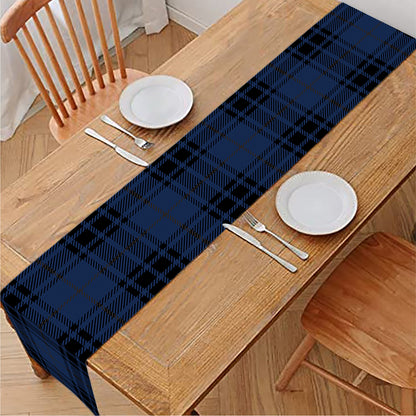 Blue And Black Tartan Pattern Print Table Runner