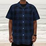 Blue And Black Tartan Pattern Print Textured Short Sleeve Shirt