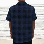 Blue And Black Tartan Pattern Print Textured Short Sleeve Shirt