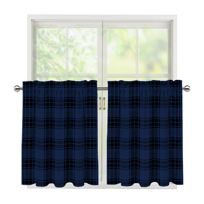 Blue And Black Tartan Pattern Print Tier Curtains
