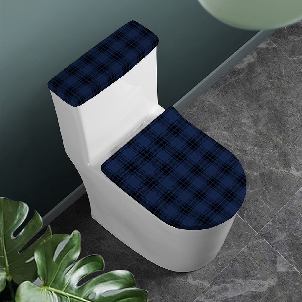Blue And Black Tartan Pattern Print Toilet Lid And Tank Cover Set
