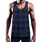 Blue And Black Tartan Pattern Print Training Tank Top