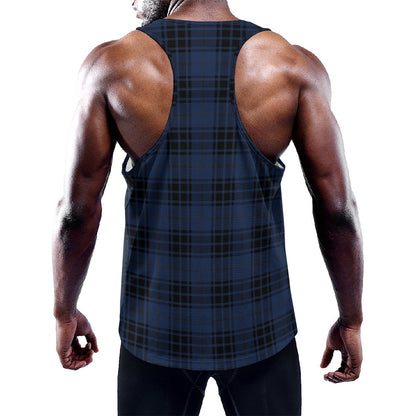 Blue And Black Tartan Pattern Print Training Tank Top