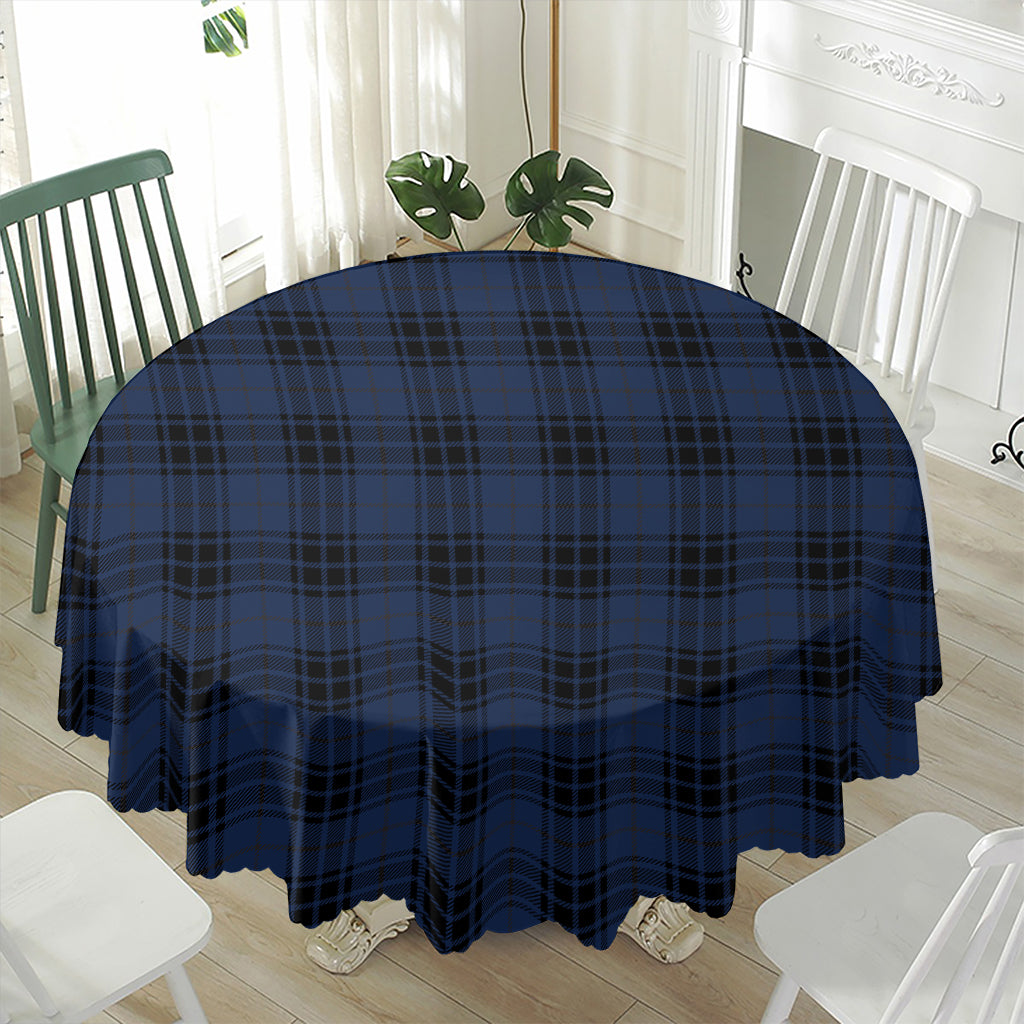 Blue And Black Tartan Pattern Print Waterproof Round Tablecloth