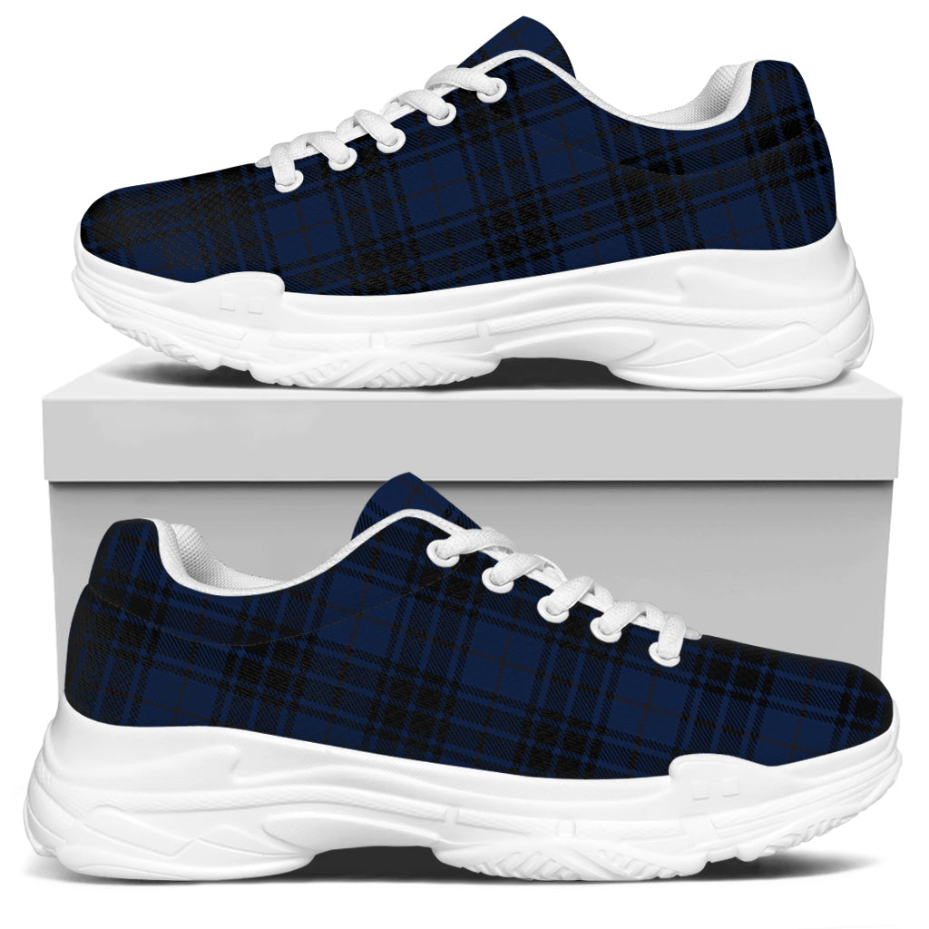 Blue And Black Tartan Pattern Print White Chunky Shoes