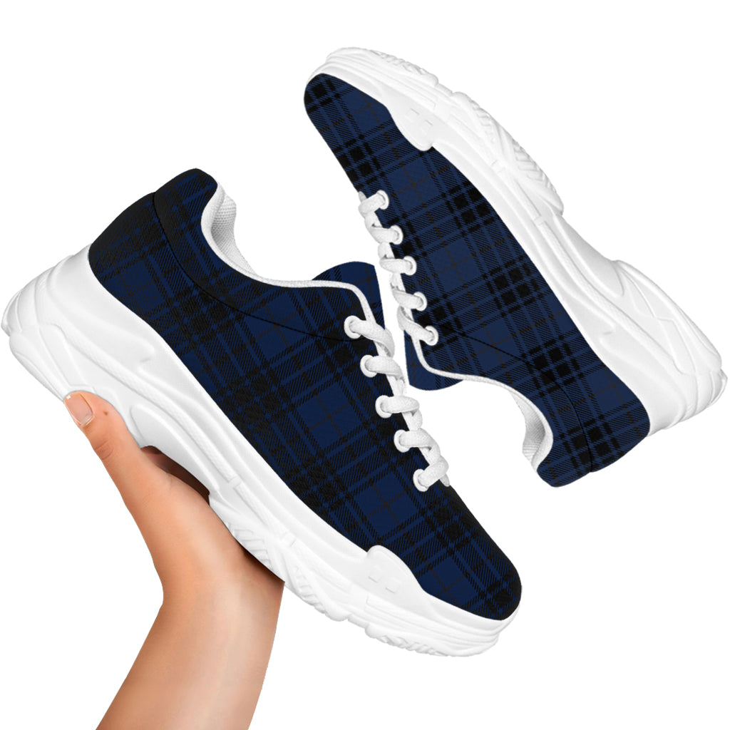 Blue And Black Tartan Pattern Print White Chunky Shoes