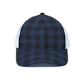 Blue And Black Tartan Pattern Print White Mesh Trucker Hat