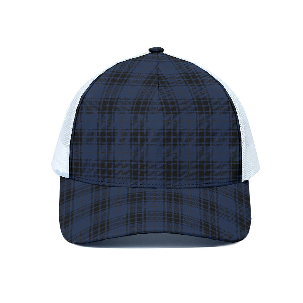 Blue And Black Tartan Pattern Print White Mesh Trucker Cap