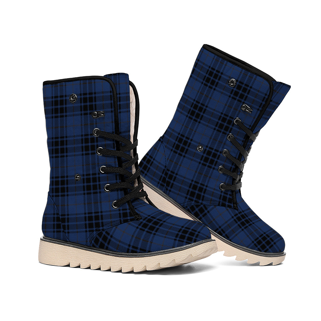 Blue And Black Tartan Pattern Print Winter Boots