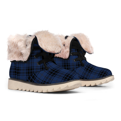 Blue And Black Tartan Pattern Print Winter Boots