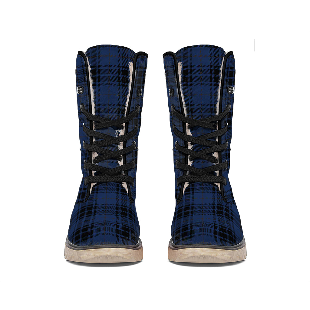 Blue And Black Tartan Pattern Print Winter Boots