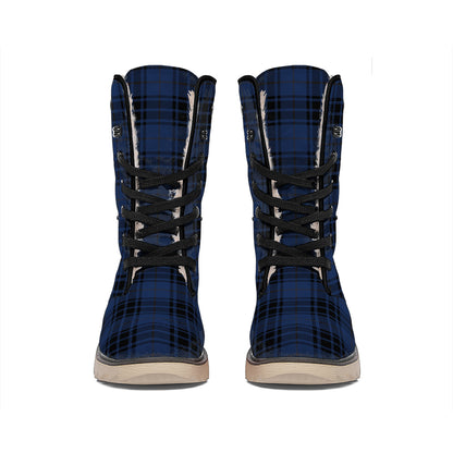 Blue And Black Tartan Pattern Print Winter Boots