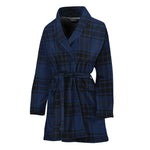 Blue And Black Tartan Pattern Print Women's Bathrobe