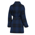 Blue And Black Tartan Pattern Print Women's Bathrobe