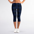 Blue And Black Tartan Pattern Print Women's Capri Leggings