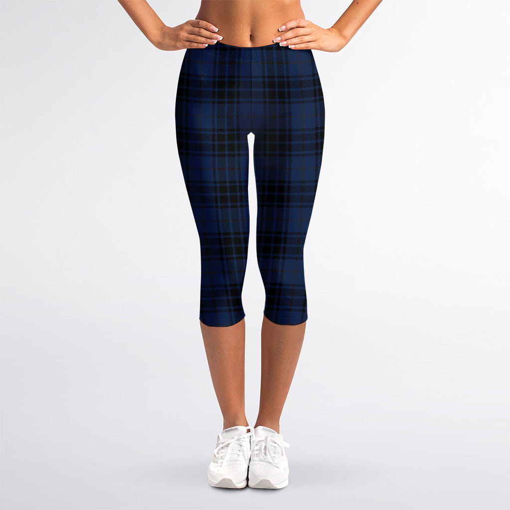 Blue And Black Tartan Pattern Print Women's Capri Leggings