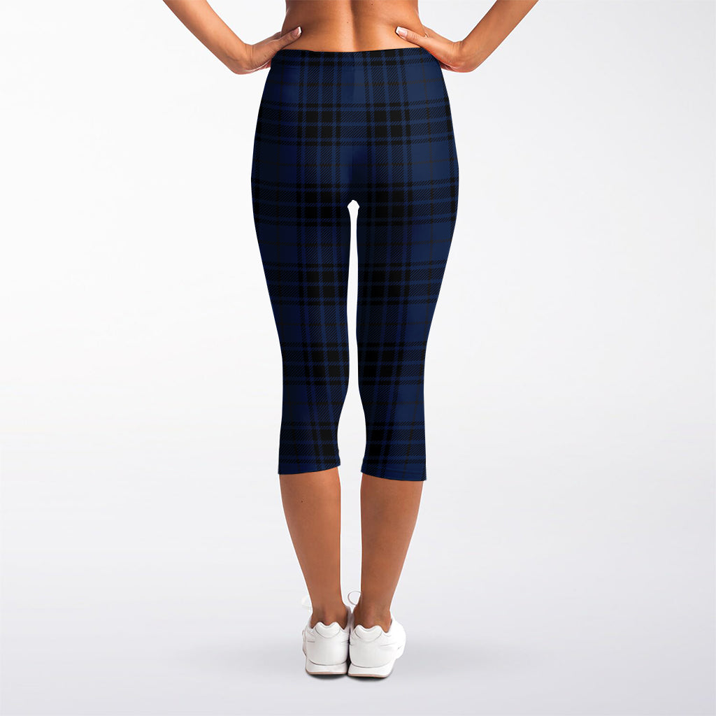 Blue And Black Tartan Pattern Print Women's Capri Leggings
