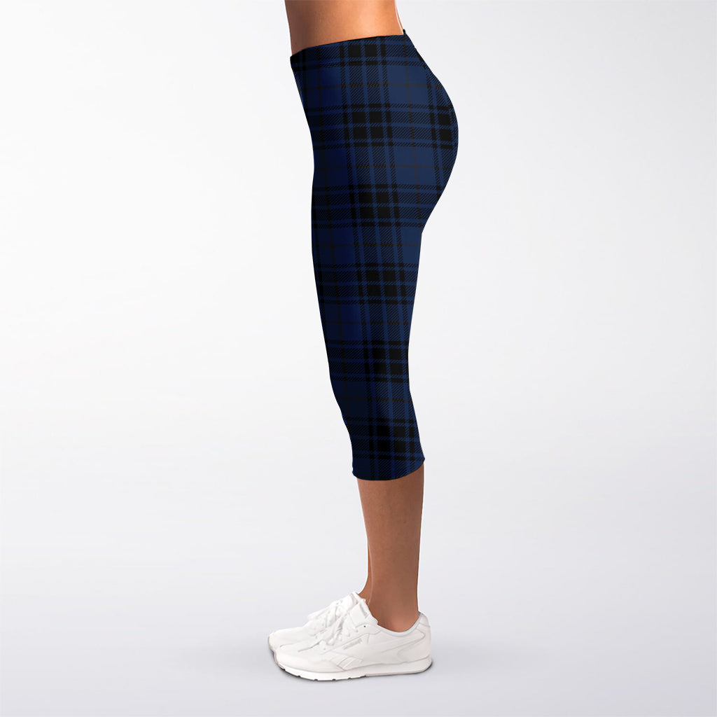 Blue And Black Tartan Pattern Print Women's Capri Leggings