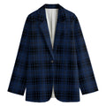 Blue And Black Tartan Pattern Print Women's Cotton Blazer