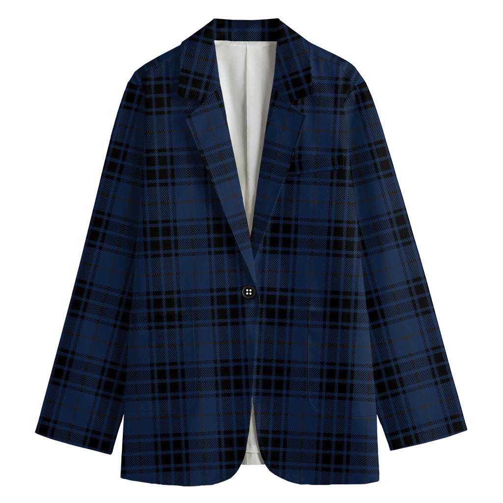 Blue And Black Tartan Pattern Print Women's Cotton Blazer