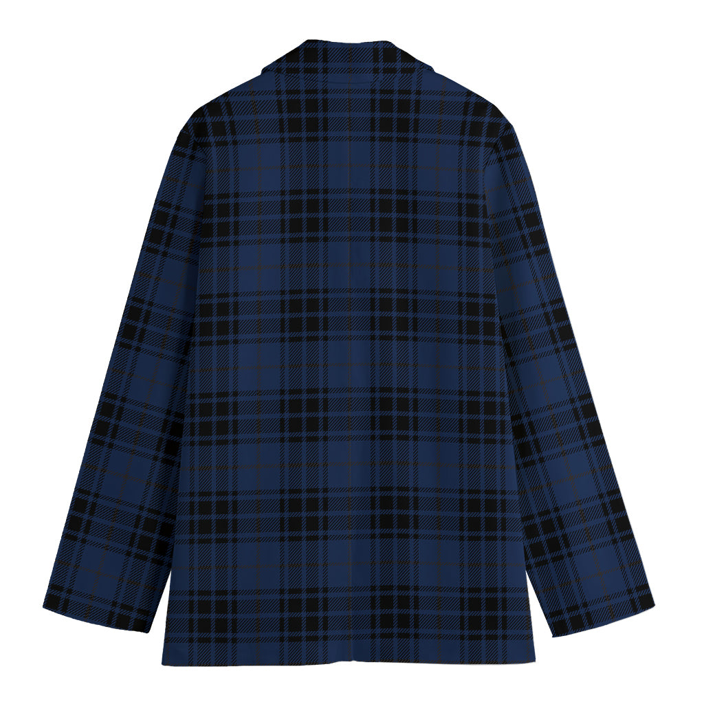 Blue And Black Tartan Pattern Print Women's Cotton Blazer