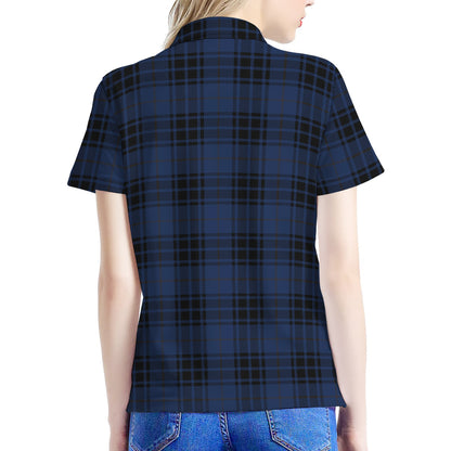 Blue And Black Tartan Pattern Print Women's Polo Shirt