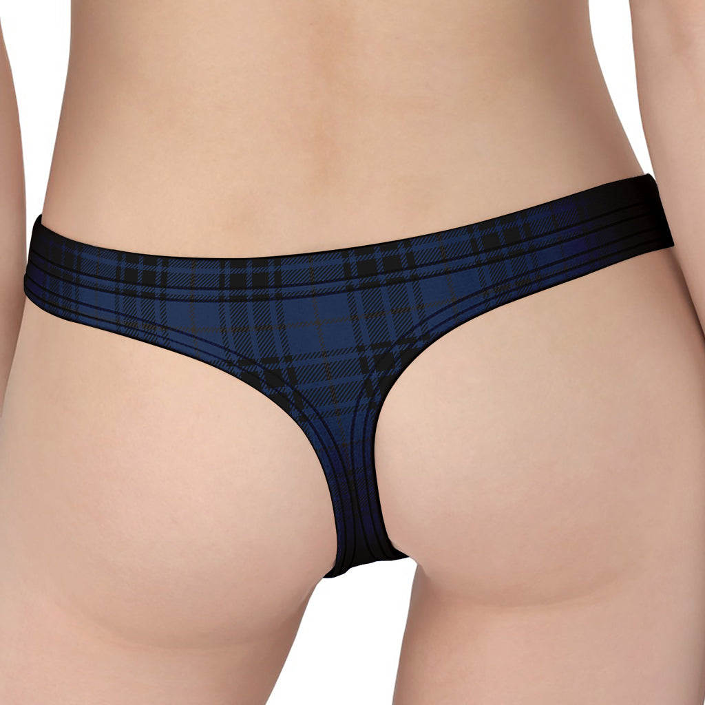 Blue And Black Tartan Pattern Print Women's Thong
