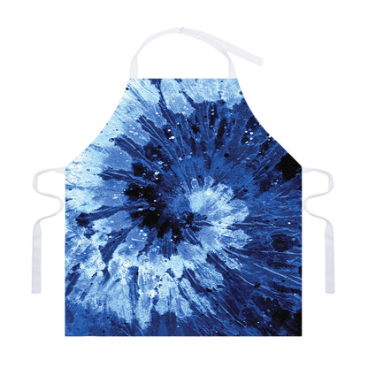 Blue And Black Tie Dye Print Adjustable Apron