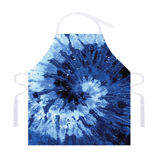 Blue And Black Tie Dye Print Adjustable Apron