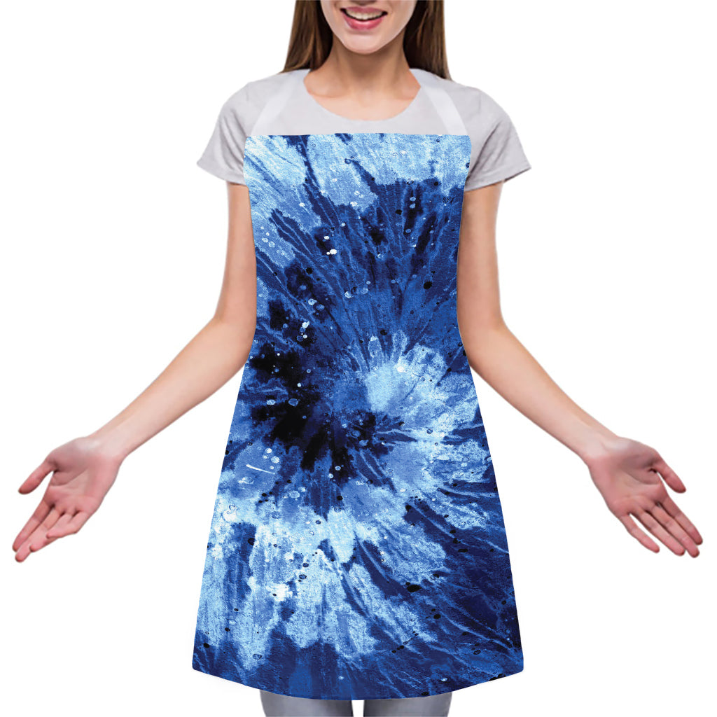 Blue And Black Tie Dye Print Adjustable Apron