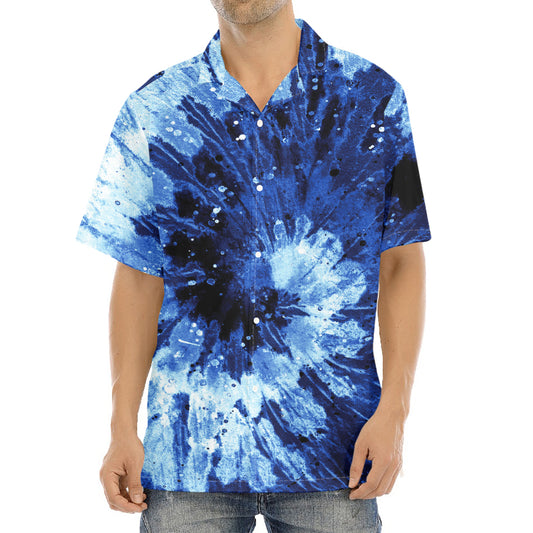 Blue And Black Tie Dye Print Aloha Shirt