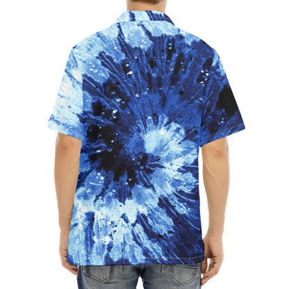 Blue And Black Tie Dye Print Aloha Shirt