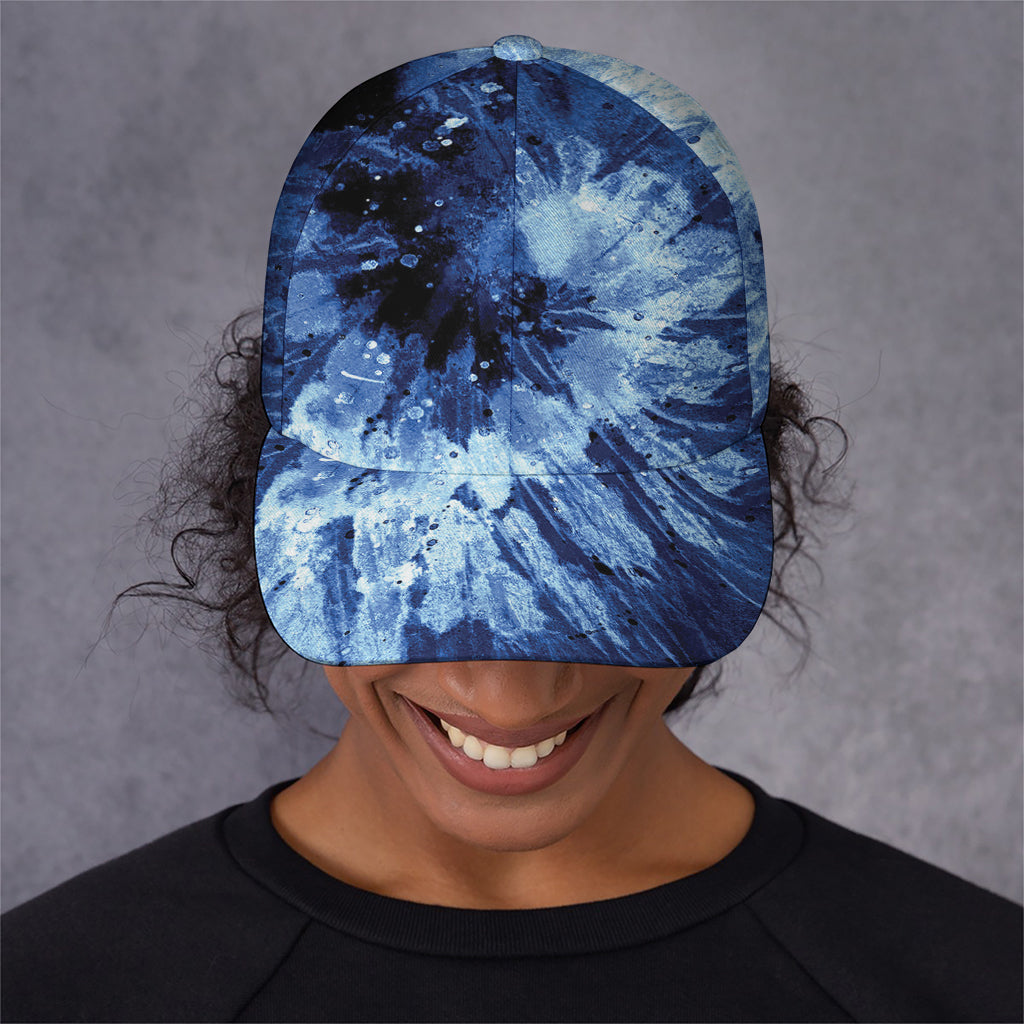 Blue And Black Tie Dye Print Baseball Cap